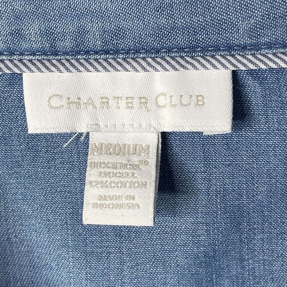 Womens Jacket Top Tie Front Button Lyocell‎ Chambray Denim Roll Tab Sleeve Sz M - Picture 5 of 9
